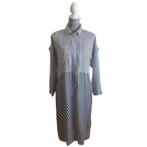 New The Kit Riley Shirtdress Black Rumpled Stripe Size XS